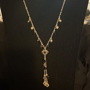 NWOT silvertone jet and faceted beaded  Y necklace